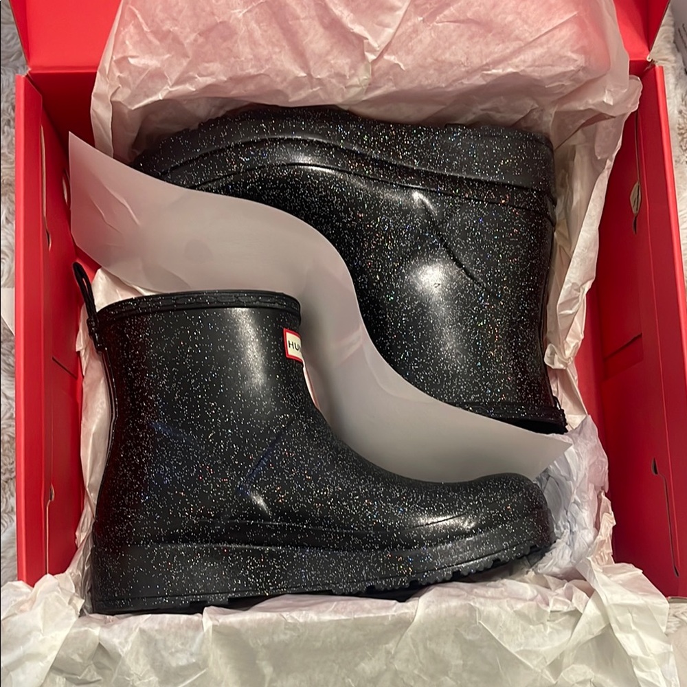 Hunter Black Sparkle Rain Boots